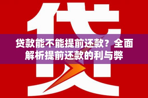 陵城贷款能不能提前还款？全面解析提前还款的利与弊